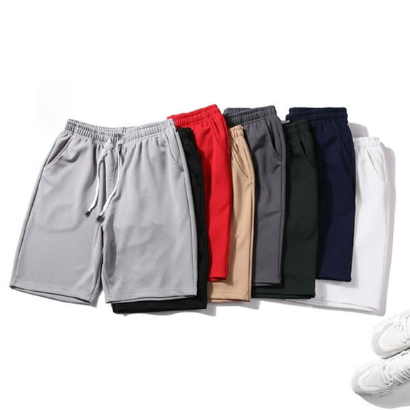 zeranth Men Shorts Solid Color Drawstring Summer High Stretch Elastic Waist Short Pants for Fitness