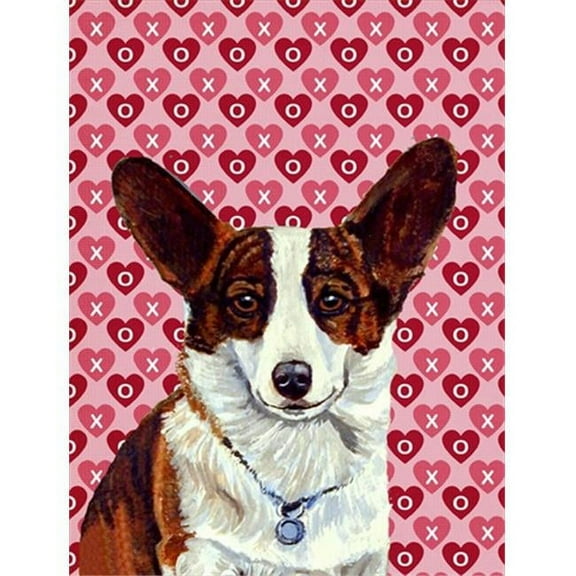 11 x 15 in. Corgi Hearts Love And Valentines Day Portrait Flag Garden Size