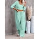 thumbnail image 5 of Conjunto de Pijama de 3 Piezas para Mujer, Cárdigan de Punto de Larga, Top Corto, Pantalones Anchos y Ropa de Estar por Casa. Verde S, 5 of 8