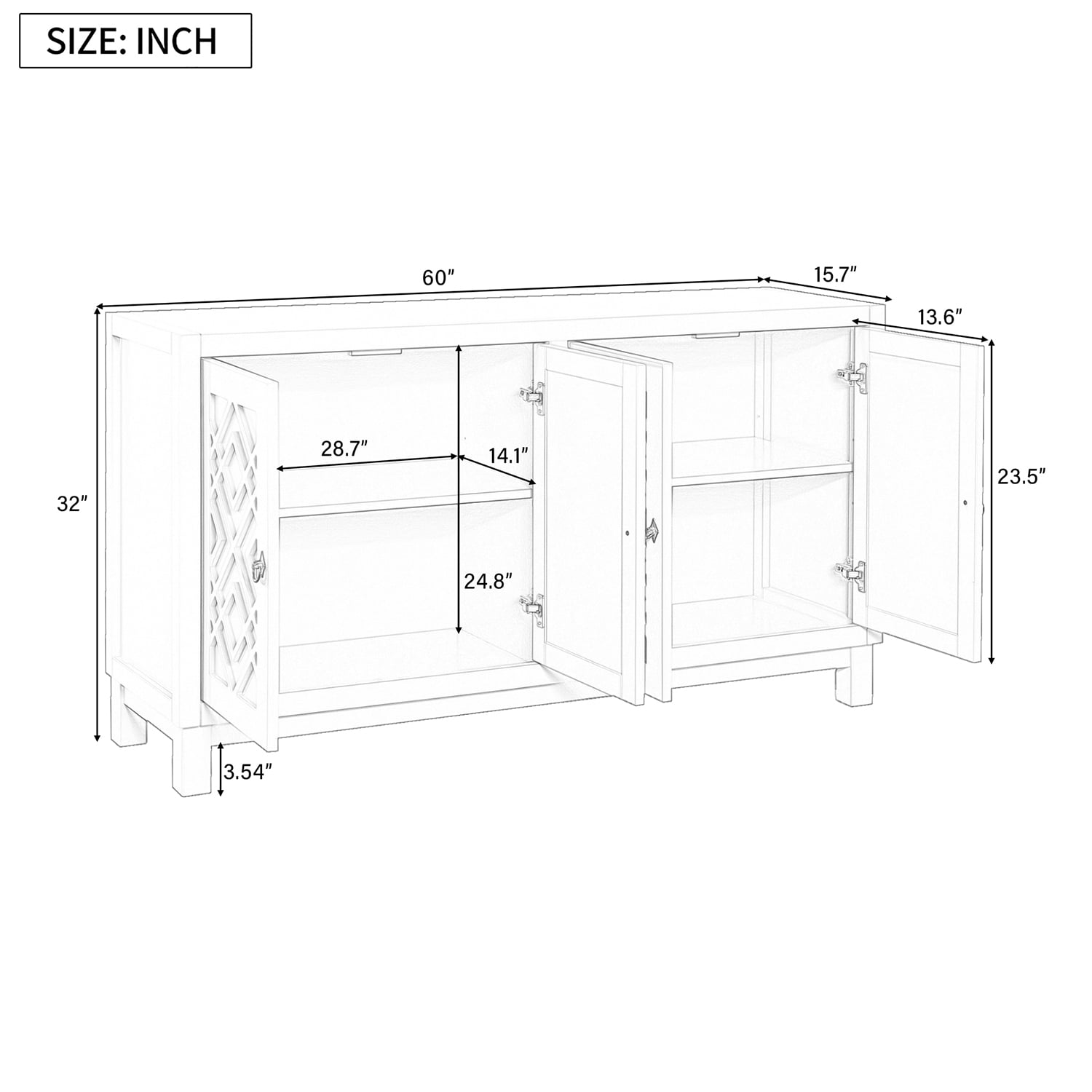 Kadyn Storage Sideboard Buffet Cabinet, 4 Door Sideboard with Pull Ring Handles, Kitchen Storage Cabinet for Living Room, White Kadyn Storage Sideboard Buffet Cabinet, 4 Door Sideboard with Pull Ring Handles, Kitchen Storage Cabinet for Living Room, White