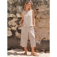 thumbnail image 2 of EASYBRAUS Women Cotton Two Piece Summer Outfit Striped Tank Top Cropped Pants Set, 2 of 6