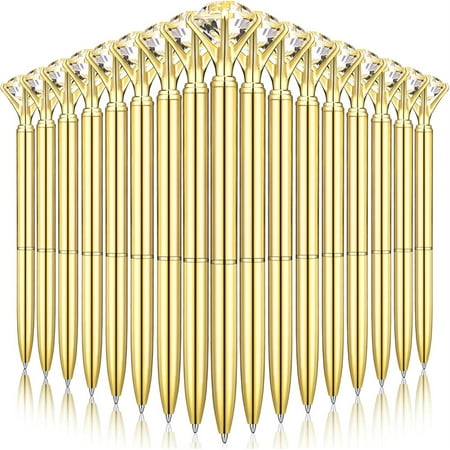NOGIS 16 Pcs Diamond Pens Bling Diamond Gem Pen Decor Gifts for Women Bridesmaid Coworkers Bulk Crystal Metal Ballpoint Pens Black Ink (Gold)