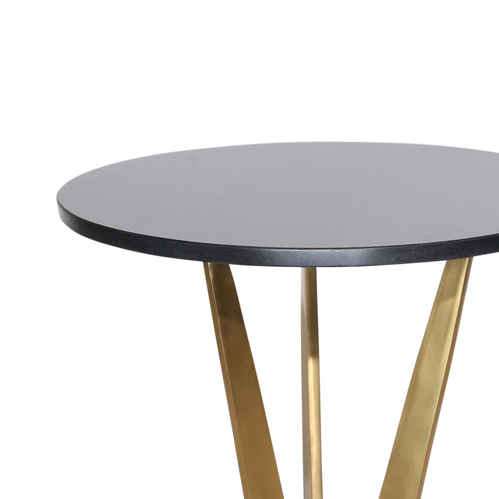 Metal Accent Table with Round Marble Top and Tripod Base, Black and