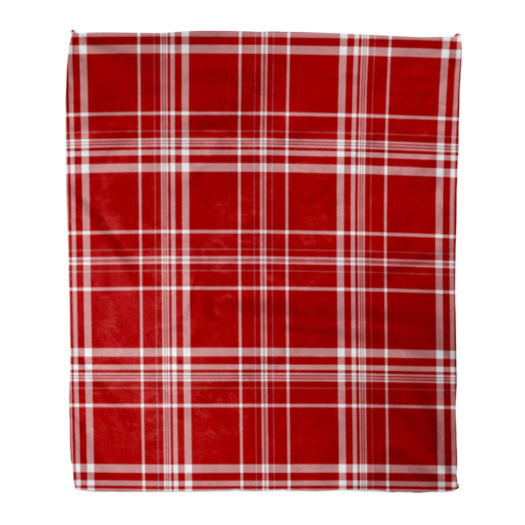 SIDONKU 50x60 inch Super Soft Throw Blanket Autumn Red White Plaid ...