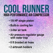 Master Airbrush Model TC-40T - Cool Runner Professional High Performance Single-Piston Airbrush Air Compressor with 3-Liter Air Tank, 2 Holders, Regulator, Gauge, Water Trap Filter & Air Hose