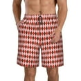 thumbnail image 2 of Uemuo Red and Brown Squares Pattern Men's Swim Trunks Hawaiian Beach Bathing Suit Swimsuits Beach Quick-Dry Shorts with Pockets-Large, 2 of 9