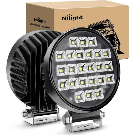 Nilight 4.3Inch Round Utility LED Work Light W/Integrated Toggle Switch, 2PCS 72W 5760LM 150° Flood Lamp for Offroad Heavy Equipment Vehicles Truck Tractor Golf cart Boat ATV UTV, 2 Year Warranty