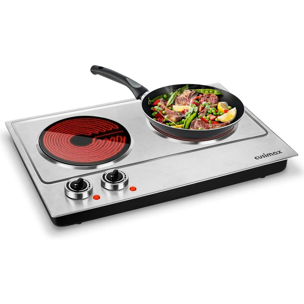 Cusimax Electric Stove, Electric Cooktop, Double Hot Plate Portable Infrared Cooktop, 1800W