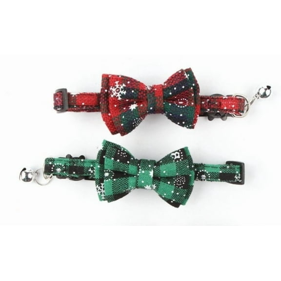 Christmas Cat Collar with Bowtie Bell - 2 Pack Red Green Cat Christmas Bowtie Collars