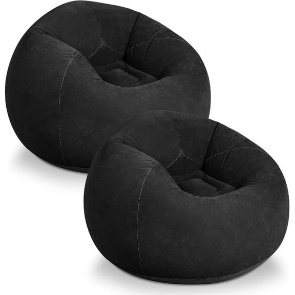 2 Pcs Bean Bag Chair for Kids Adults, Inflatable Chair, No Filler, Comfy, Suit for Dorm Gaming Room Indoor Outdoor, Black