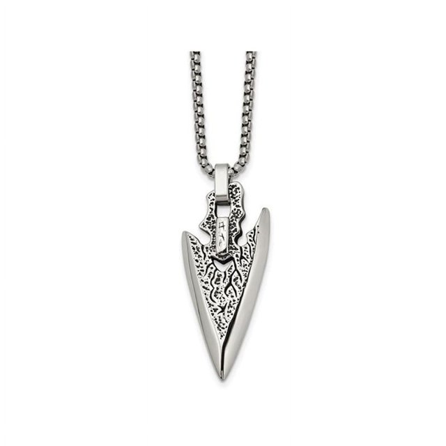 Mens Stainless Steel Antiqued Arrowhead with Chain (24 Inches)