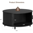 thumbnail image 2 of 31.5 Inch Round Coffee Table, Mid-Century Modern Coffee Table wtih Storage, Fluted Coffee Table with Adjustable Footpads, 360° Rotating Sliding Door, Center Table for Living Room (Black), 2 of 9