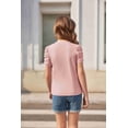 thumbnail image 4 of Arshiner Girls Shirts Summer Cute Classic Puff Short Sleeve Plain Ribbed Knit Crew Neck T-Shirt Tee Tops Blouse Black 9-10 Years 8 Light pink, 4 of 8