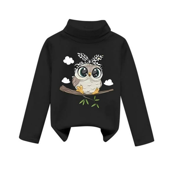 XAOWF Kids Baby Girls Dralon Sweaters Soft Comfortable Turtleneck Long Sleeve Cute Cartoon Animal Printed Casual Pullover Relaxed Fit Versatile Tops 18-24 Months