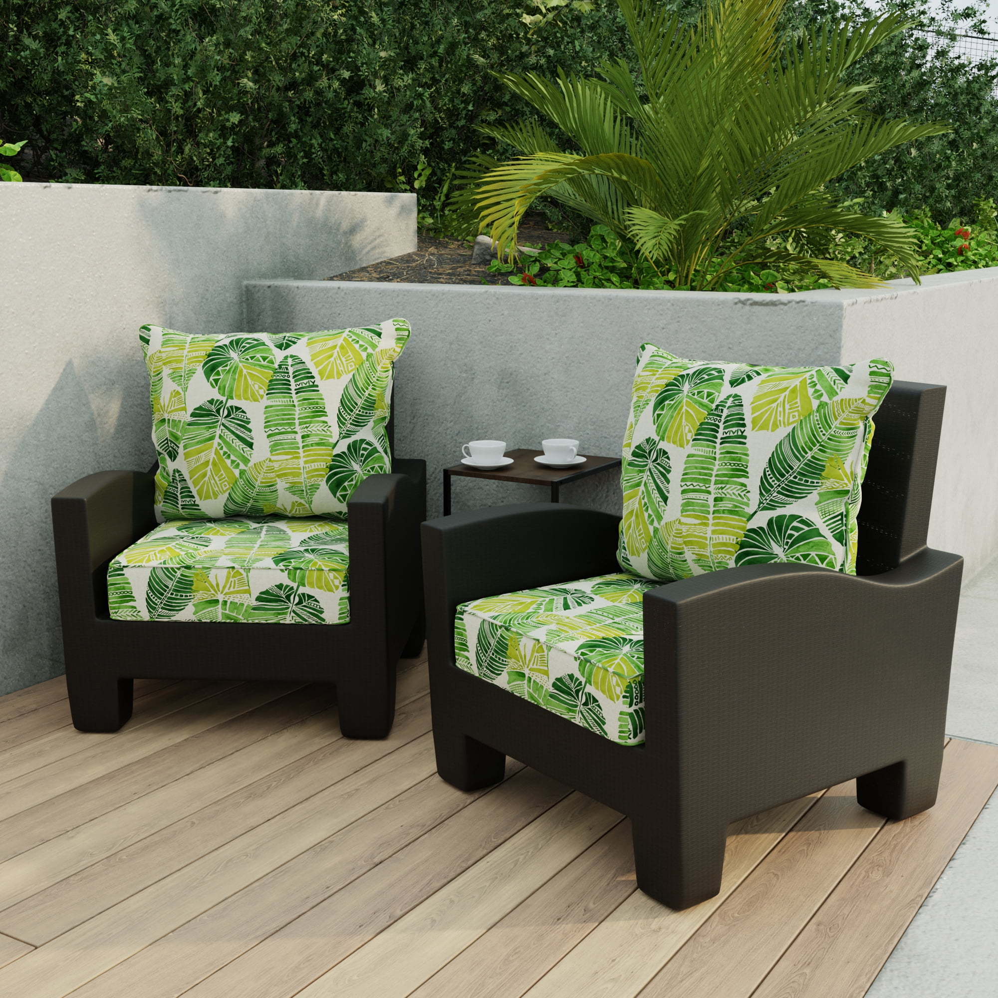 Jordan Manufacturing 46.5" x 24" Hixon Palm Green Leaves Rectangular Outdoor Deep Seat Chair Cushion Set with Welt