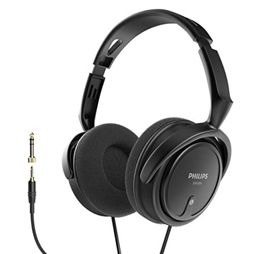 Philips Over Ear Auriculares estéreo con cable para podcasts, auriculares de monitoreo y grabación de estudio para computadora, teclado y guitarra con adaptador adicional de 6.3 mm (1/4")