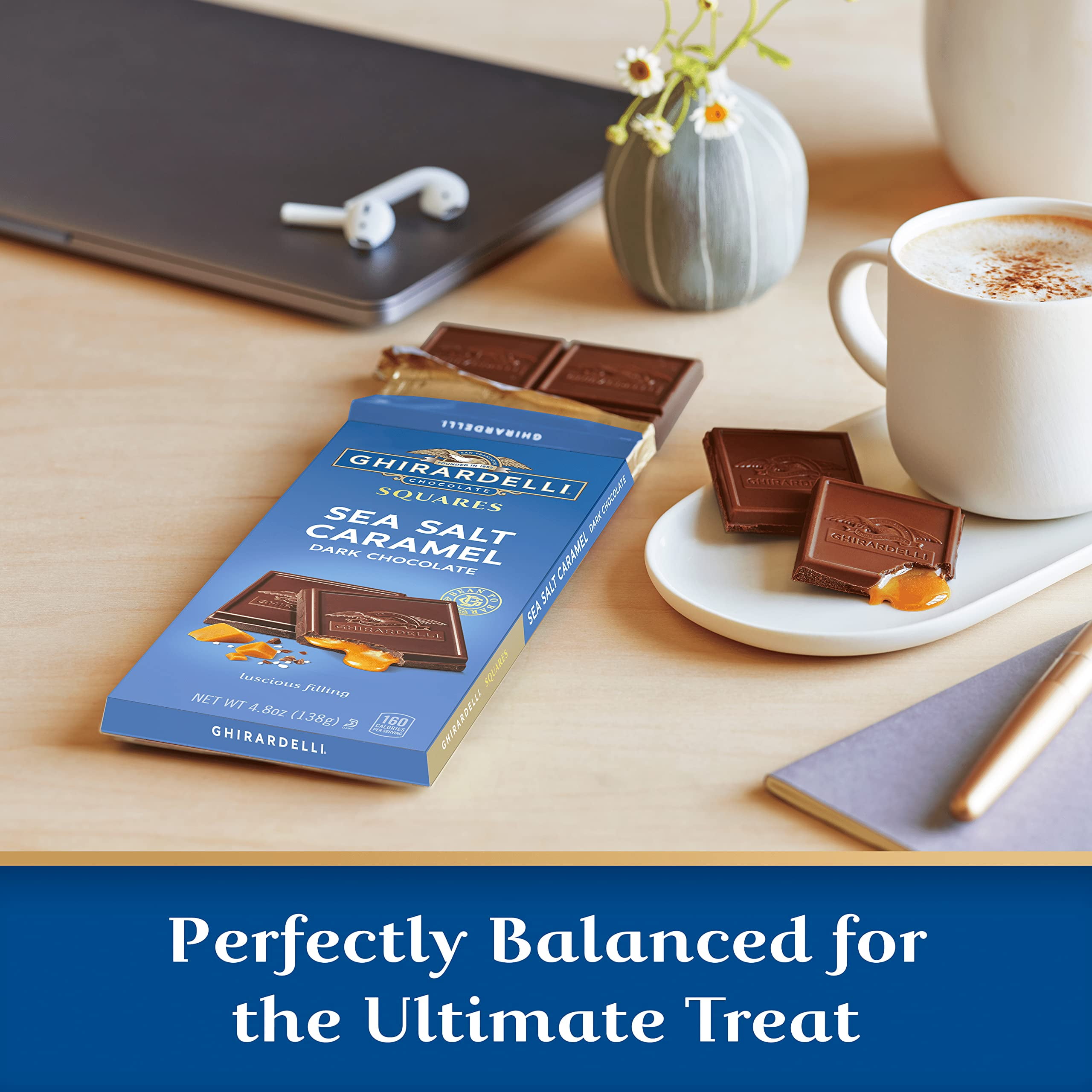 2X - Ghirardelli Sea Salt Caramel Dark Chocolate Squares Bar, 4.8 Oz Bar