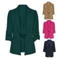 thumbnail image 2 of Women Suit Coat Turn-down Collar Long Sleeve Pockets Suit Jacket Solid Color Open Front Office Lady Business Outwear, 2 of 8