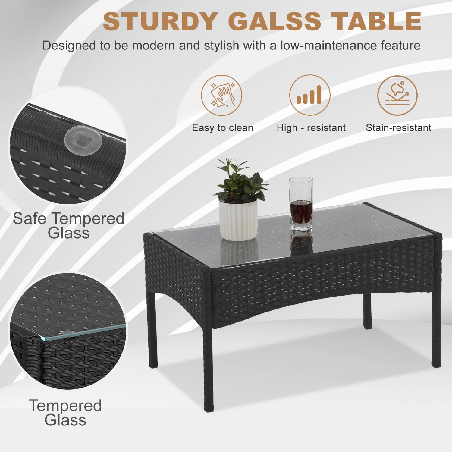 FDW Patio Furniture Set 4 Pieces Outdoor Rattan Chair Wicker Sofa Garden Pool/Backyard