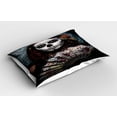 thumbnail image 2 of Day of the Dead Pillow Sham Set of 2, Make up Artist Girl Skull Scary Roses Art Print, Quality Microfiber Bedding Item for All Seasons, 26" x 20", Cadet Blue Maroon, by Ambesonne, 2 of 3