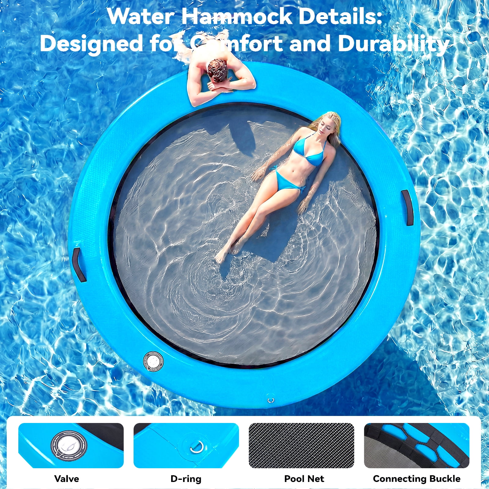 Danrelax 6FT Sunchill Round Inflatable Float Ring for Adults, Heavy Duty Hammock Pool Lounger with Pump, for Lake, Ocean & Pool