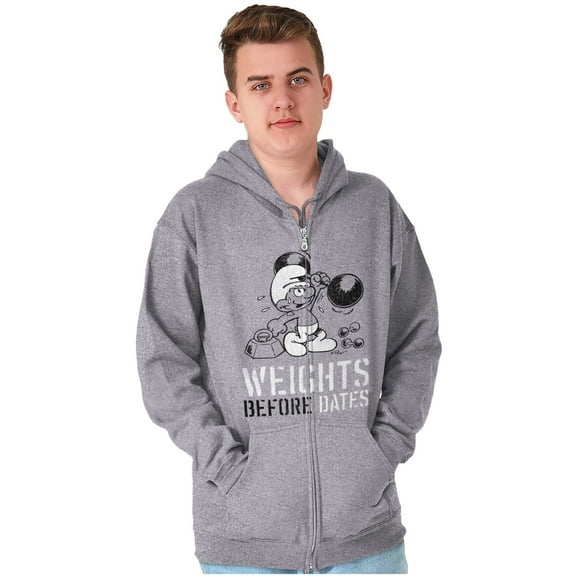 Hefty Smurf Weights Before Dates Gym Zip Hoodie Sweatshirt Men Brisco Brands S
