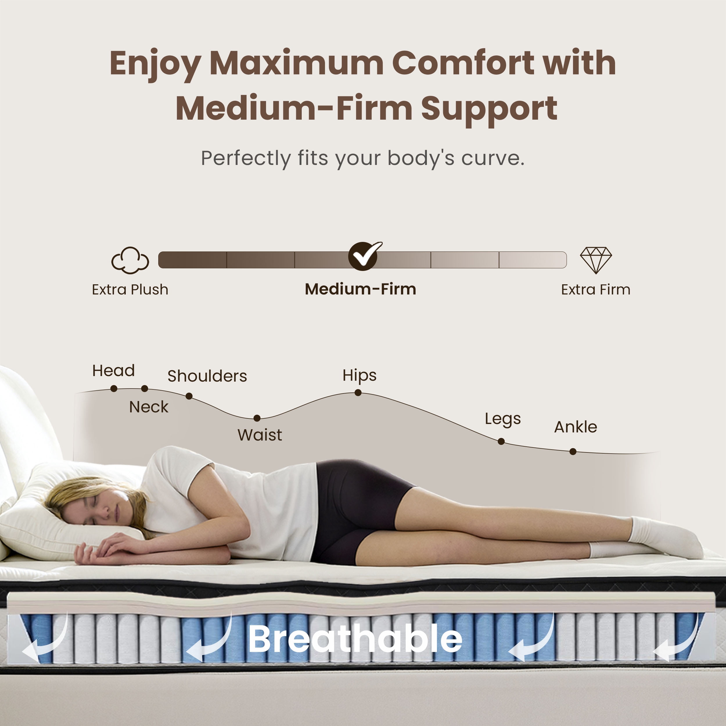 Blinddarm 12inch King Hybrid Mattress in a Box Memory Foam Mattress Medium Firm with Individual Pocket Spring, Upgrade Zoned Support