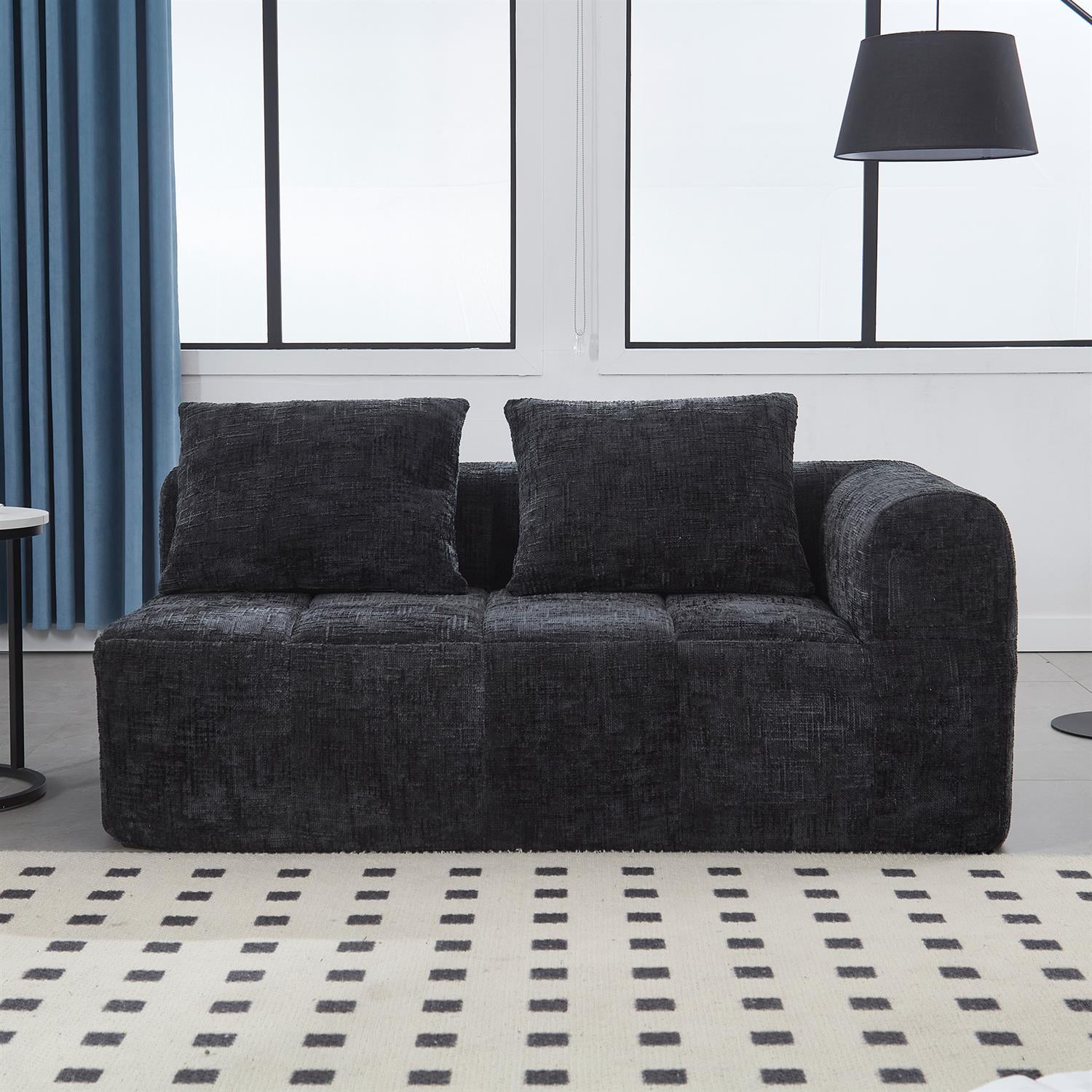 Demi Bonn 62" Plush Chenille Loveseat Sofa, Modular Sleeper for Living Room, Bedroom, Apartment Lounge, Stylish & Comfortable Couch, Black