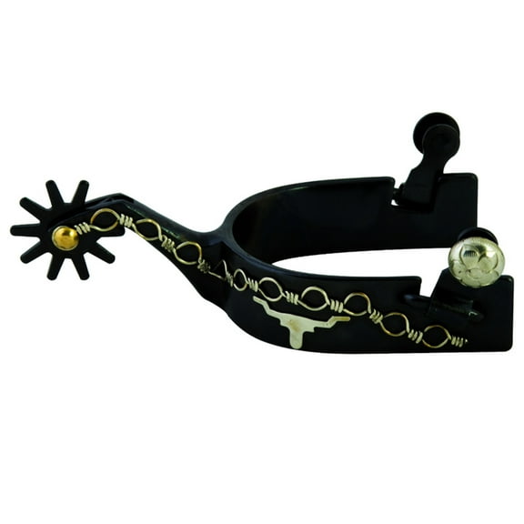 HILASON Black German Silver Barbed Wire Longhorn Spur 1" Band 2-1/4" Shank