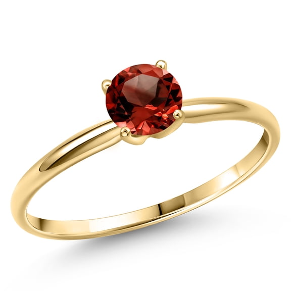 Gem Stone King 14K Yellow Gold Red Garnet Engagement Ring for Women | 1.00 Cttw | Round 6MM | Gemstone January Birthstone | Size 8
