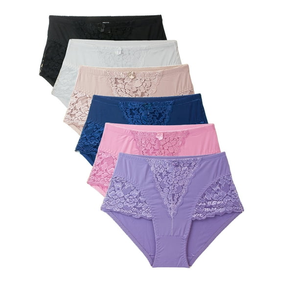 Womens Panties S-Plus Size Light Control Full Cover Lace Girdle Underwear(6Pack)