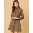 thumbnail image 2 of Unique Bargains Women's Check Ruffle Neck Button Down Long Sleeve A-Line Dresses S Green Orange, 2 of 6