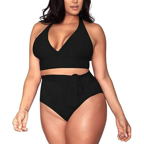 Traje de baño de talla grande para mujer con cintura alta y control de abdomen, cobertura total