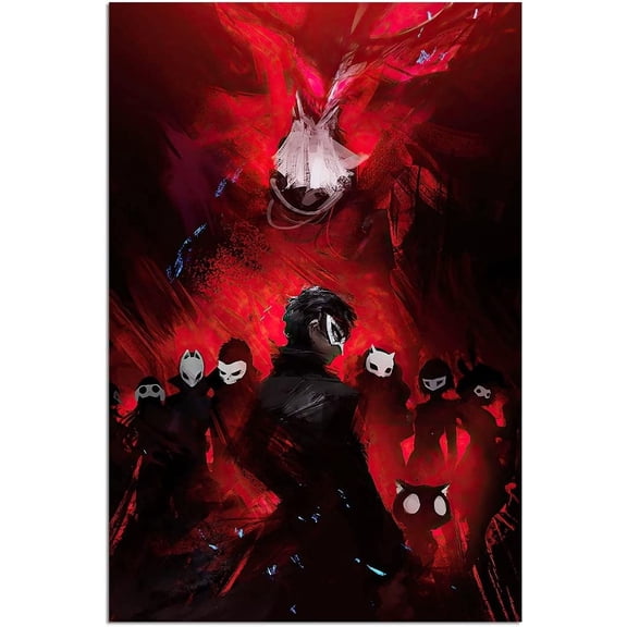 Persona 5 Poster,Persona 5 Figure,Persona 5 Manga Canvas Wall Art for Living Room Decor for Bedroom Anime Posters Posters for Men Fall Wall Decor Home Wall Decor Dorm Decor 12x18 inch Unframed