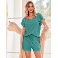 thumbnail image 4 of Ekouaer Women's Pajamas Set Ruffle Sleeves Sleepwear V Neck Comfy 2 Piece Pjs Loungewear Set with Pockets, 4 of 6