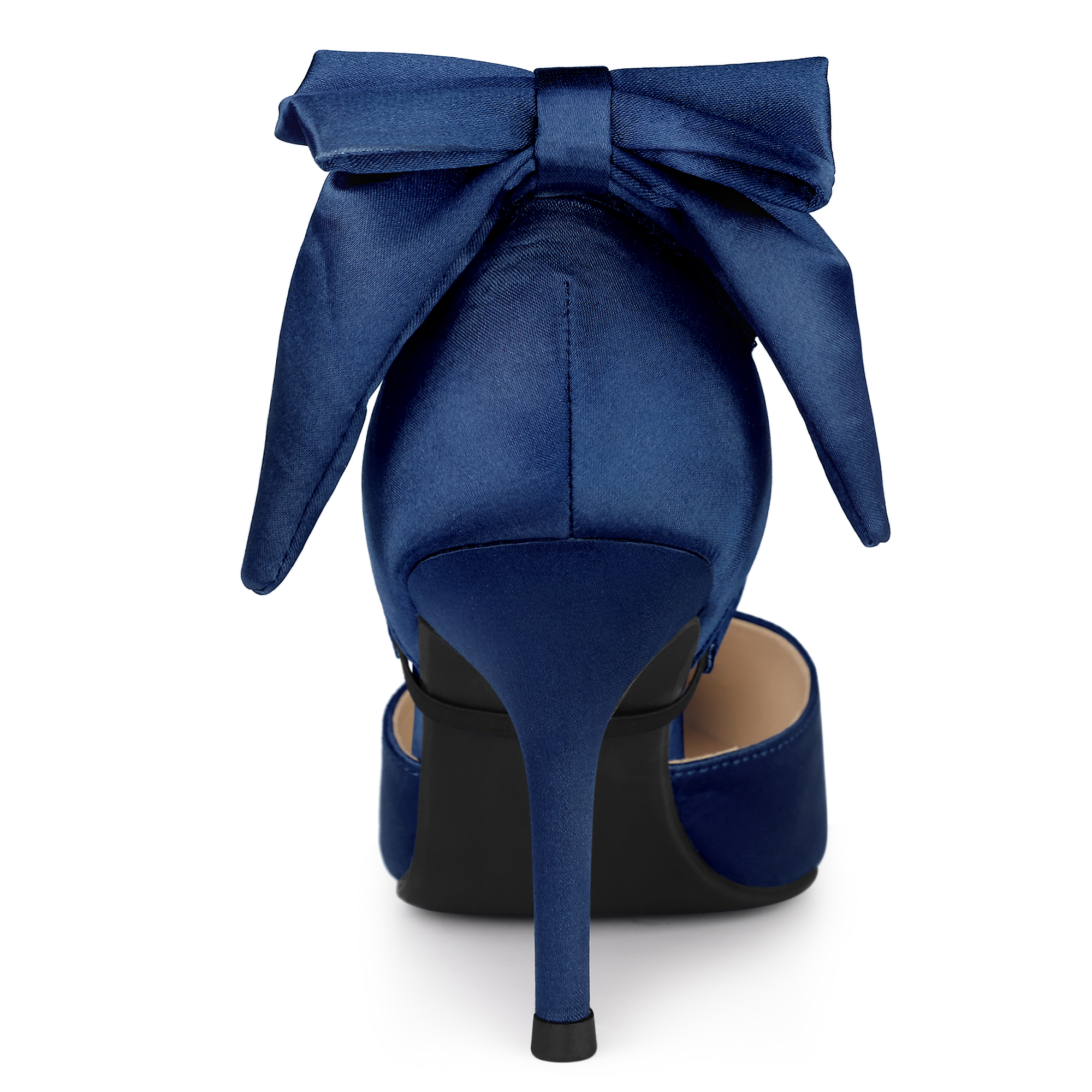 DARING DIVA Women's Pointed Toe Bow Satin Stiletto Heels Pumps Navy Blue 7