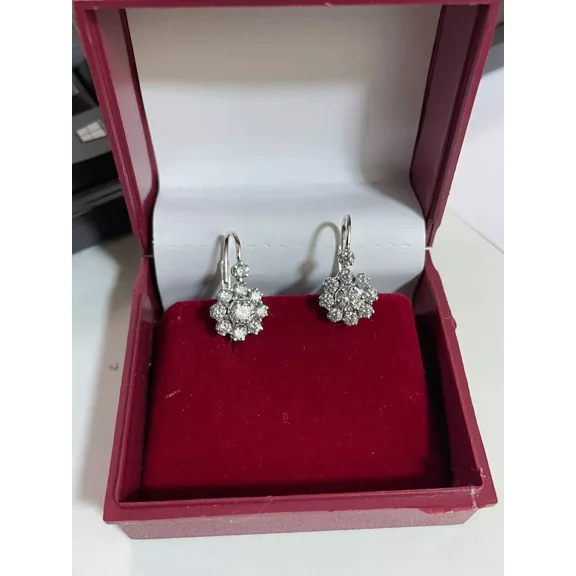 2.20 Ct Round Cut Real Moissanite Dangle Flower Women's Earrings 14k White Gold Plated