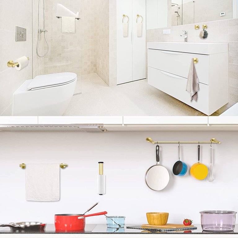Gold Bathroom Hardware Set – 4-Piece Towel Holder, Hook & Toilet Paper Roll In Stainless Steel 3 thumbnail image
