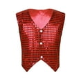 thumbnail image 3 of JanJean Kids Boys Glittery Sequined Vest Waistcoat Hip-hop Choir Jazz Dance Stage Performance Coat Jacket Red 14-15, 3 of 7