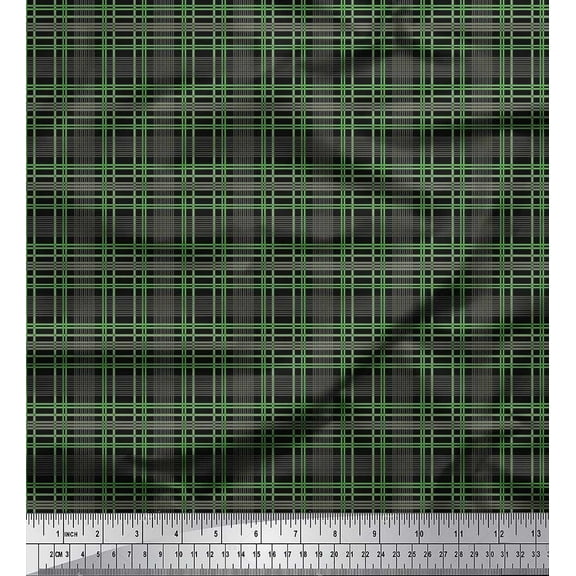 Soimoi Cotton Duck Fabric Check Shirting Decor Fabric Printed Yard 42 Inch Wide