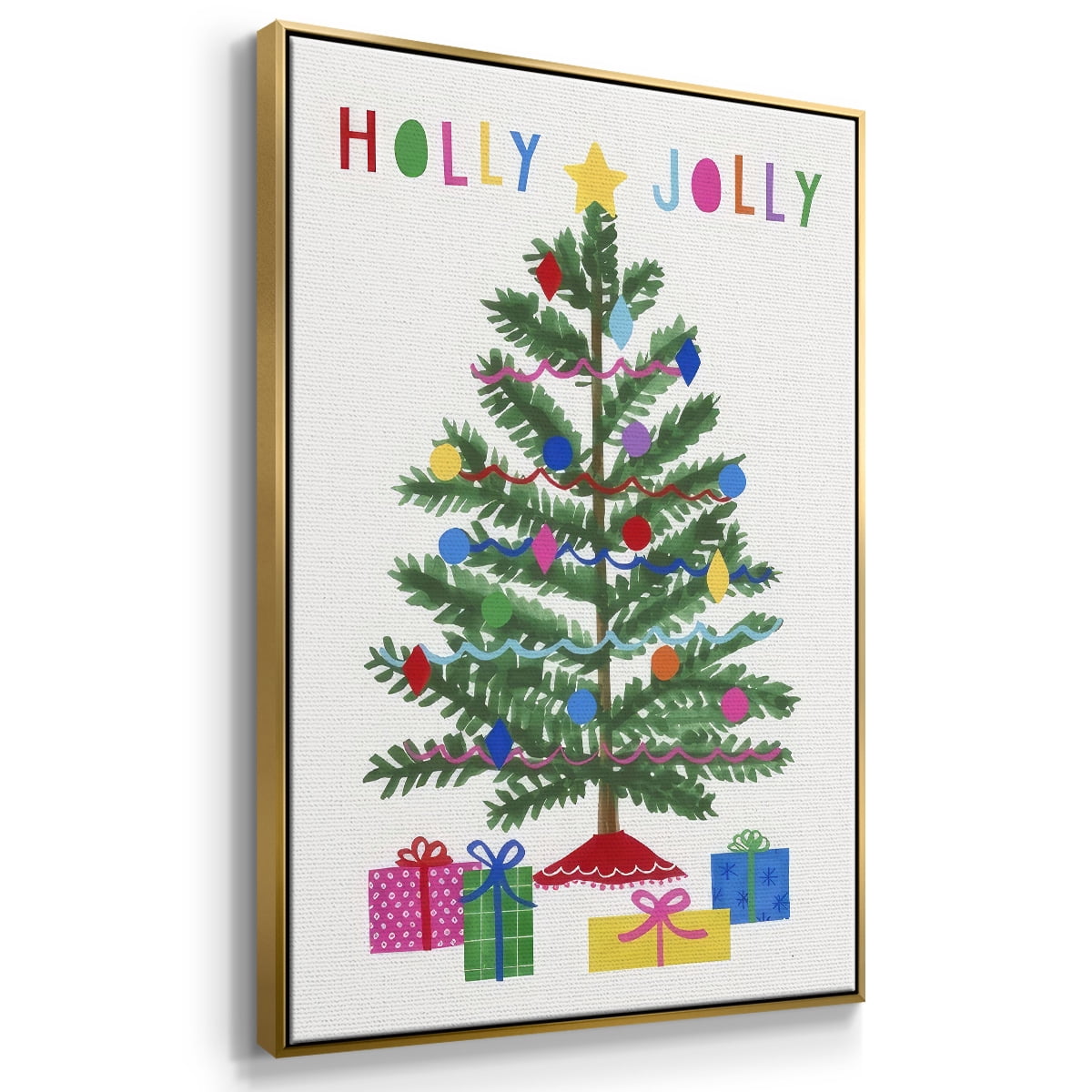 Colorful Christmas Collection B - Framed Gallery Wrapped Holiday Canvas - 25 x 37 - Gold Frame