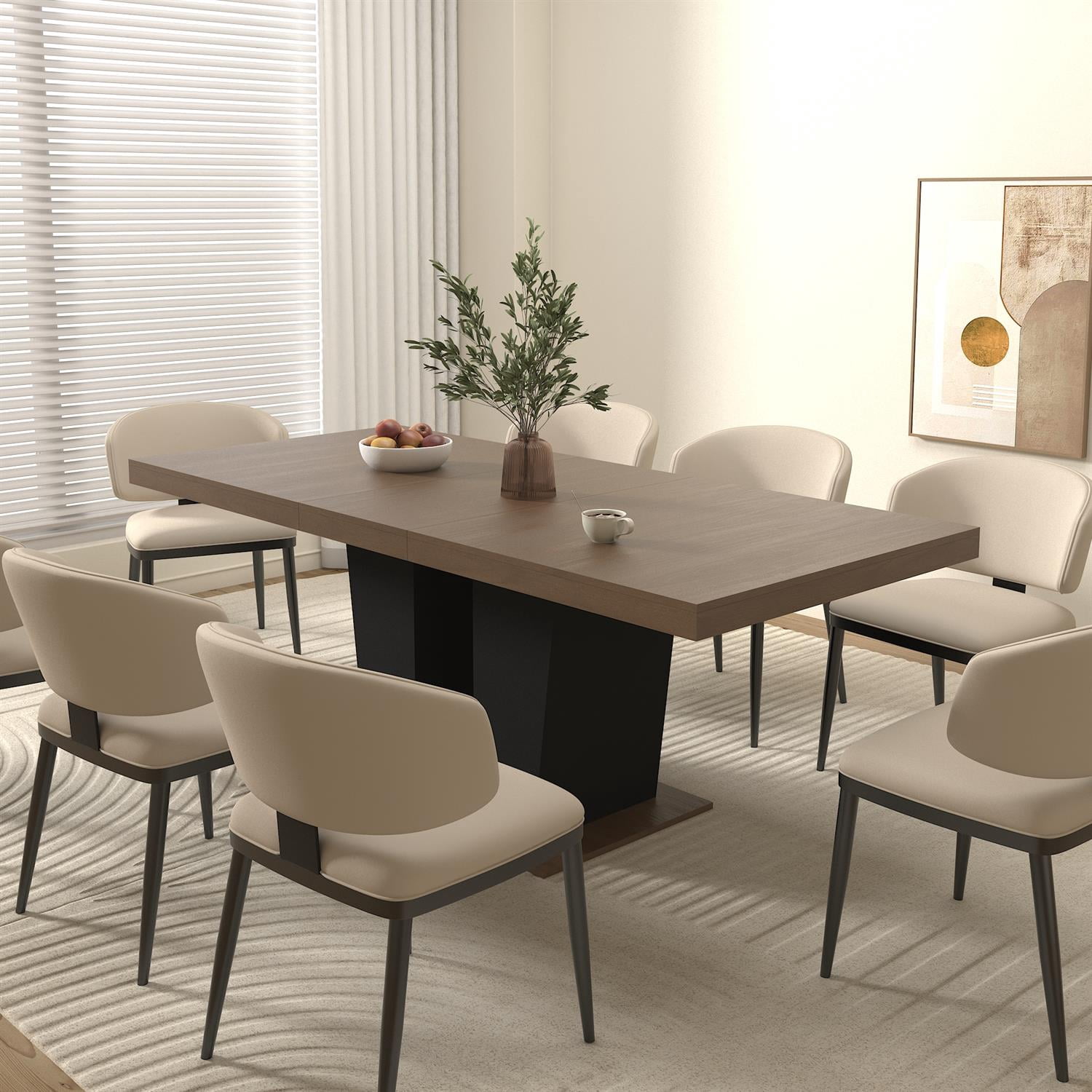 Spaco 78" Expandable Dining Table for 4-10 People with Double Sturdy Pedestal Base, Modern Rectangle Dining Table for Kitchen, Dining Room, Black