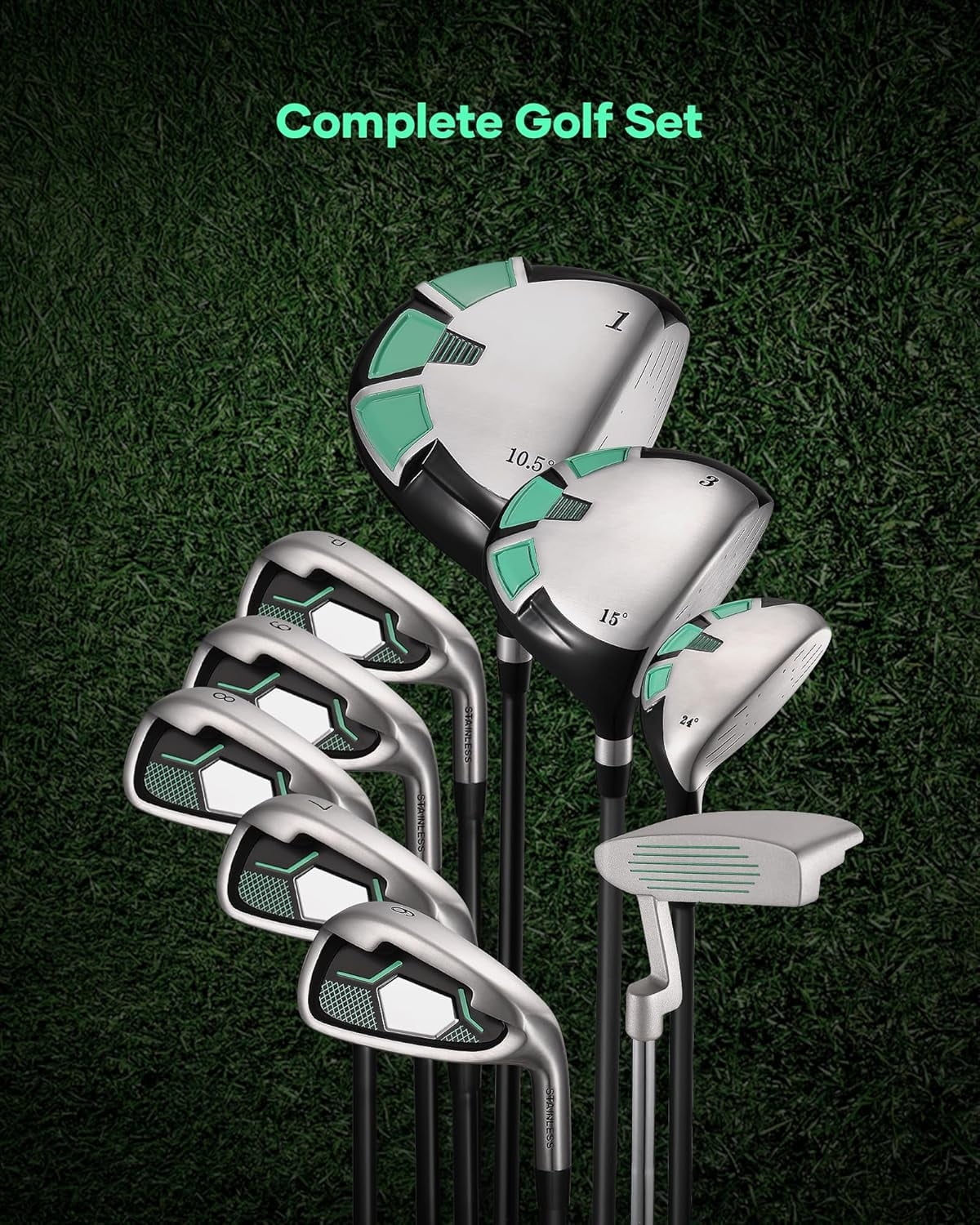 Naipo Golf Club Set 9 Piece Complete Golf Set for Right Handed with Stand Bag and 3 Bonus Head Covers
