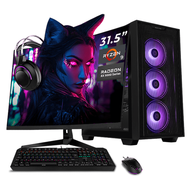 PC Gamer Completa con IA Xtreme PC Gaming ASUS AMD Radeon RX 9070 XT Ryzen 9 9900X 32GB DDR5 SSD 1TB Monitor 31.5 165Hz Sistema Liquido WIFI Black PBA para gaming competitivo y streaming