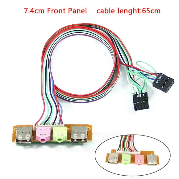 2 USB PC Computer Case 7.4CM Front Panel USB Audio Port Mic Earphone Cable