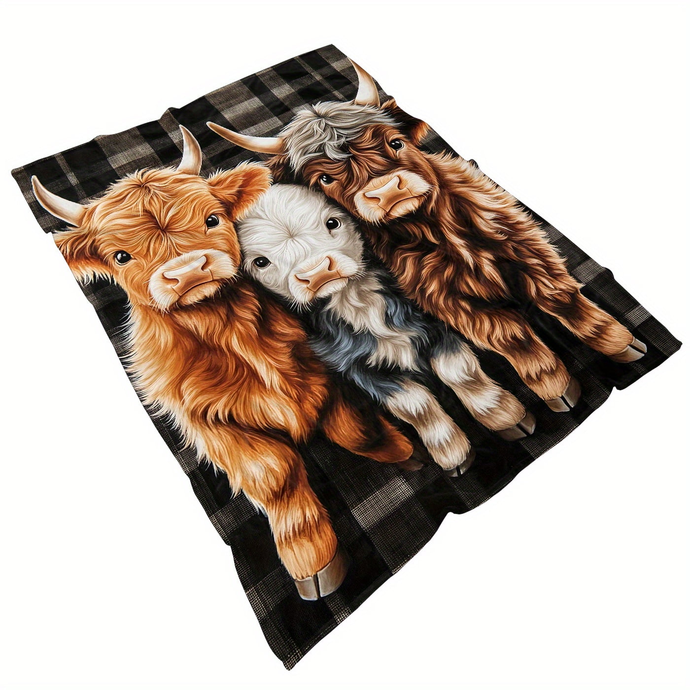 Scottish Cow Print Highland Cow Blanket All Season Soft Plush Thickened Flannel Scottish Cow Print Decor Gift Women Men Pets Machine Washable Multi Purpose Throw Bed Sofa Travel Camping Home