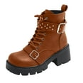 thumbnail image 3 of UngA Combat Boots Women Lace-up Mid-calf Boots Military Winter Womens Boot Brown,Size 6, 3 of 6