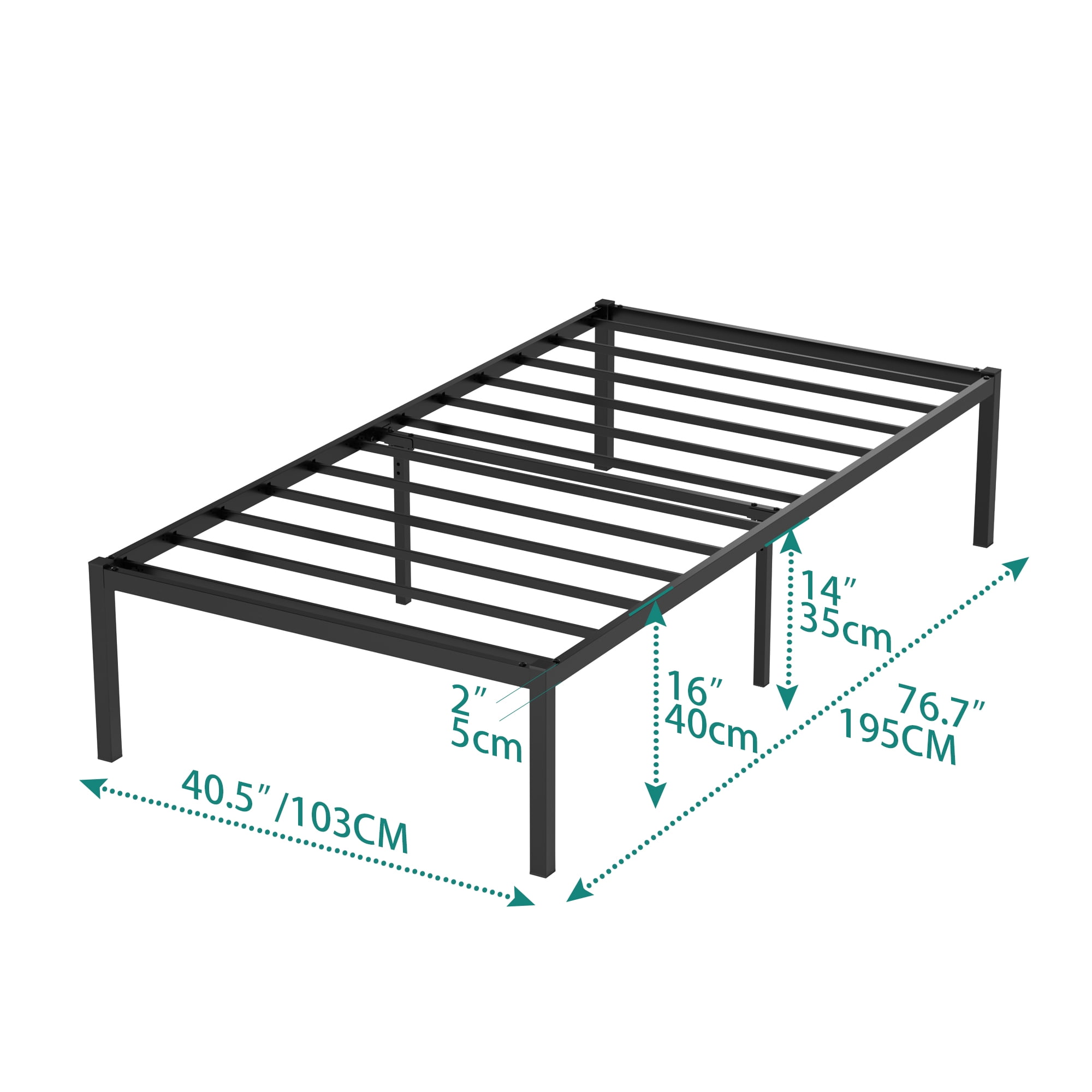 Yoneston Heavy Duty Twin Size 16" Kids Metal Platform Bed Frame with Under-Bed Storage No Box Spring Required, Black