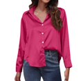 thumbnail image 3 of TKLPEHG Long Sleeve Tops for Women Lapel Button Satin Shirt Lightweight Loose Fall Tops Fashion Solid Color Casual Comfy Blouses Pullover (Hot Pink,XXL), 3 of 8