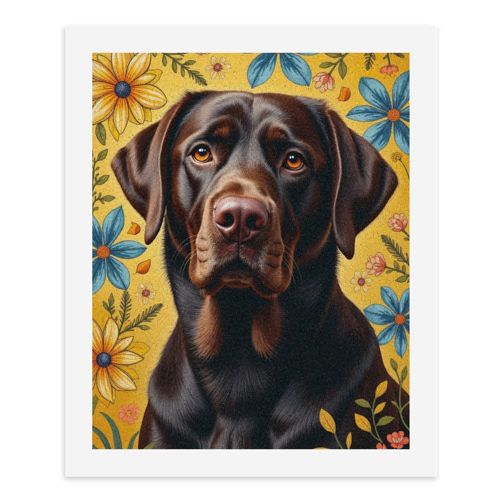 Paint By Numbers Kit for Adults Beginner - Dog Floral Portrait Art Yellow DIY Canvas Painting Kits for Adults, Frameless Paint By Number for Adults for Home Wall Decor 16x20 Inch